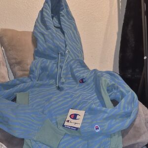 Champion womens zebra Blue and Green Patterned Hoodie xs